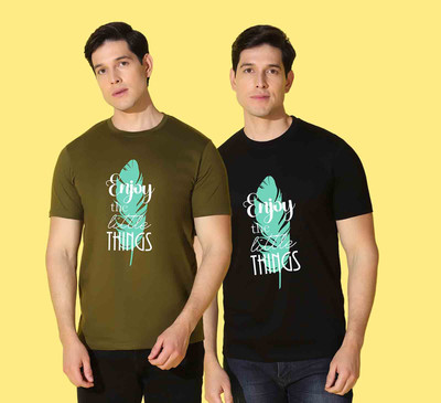 WOOSTRO Printed, Typography Men Round Neck Dark Green, Dark Blue T-Shirt