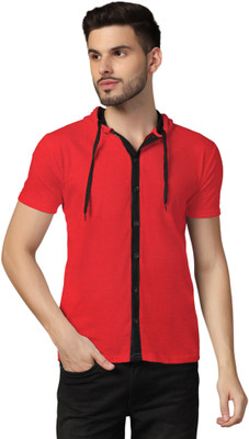 GEUM Solid Men Hooded Neck Red T-Shirt