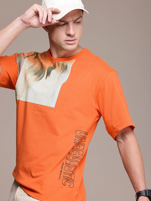 FCUK Printed Men Round Neck Orange T-Shirt