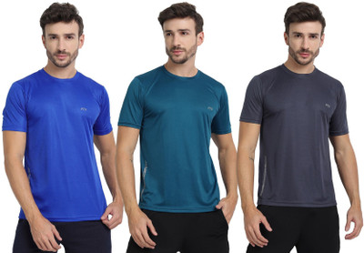 FTX Solid Men Round Neck Multicolor, Dark Blue, Grey T-Shirt