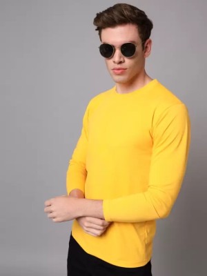 Expert Choice Solid Men Round Neck Yellow T-Shirt