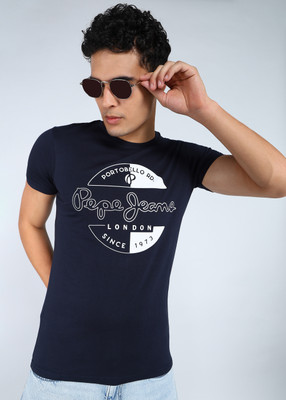 Pepe Jeans Graphic Print Men Round Neck Blue T-Shirt