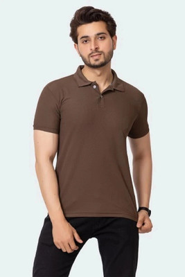 HILFIRE REGION Solid Men Polo Neck Brown T-Shirt