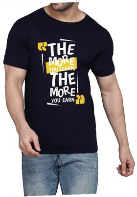 WOOSTRO Typography Men Round Neck Dark Blue T-Shirt