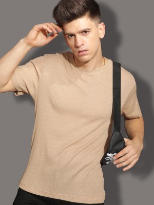 BANEMAN Self Design Men Round Neck Beige T-Shirt