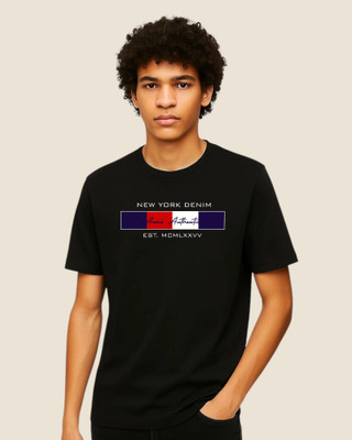 DRIPTHREAD Printed Men Round Neck Black T-Shirt