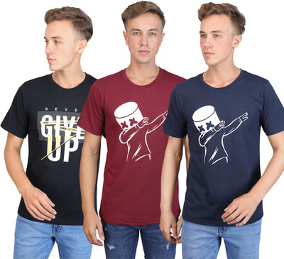 SUPERSQUAD Printed Men Round Neck Maroon, Black, Dark Blue T-Shirt