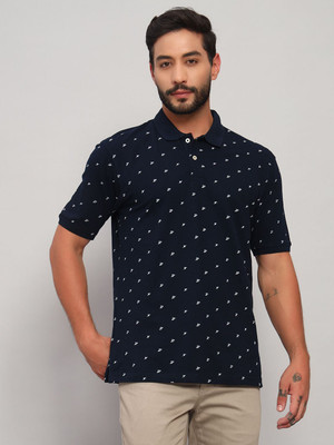 CANTABIL Printed Men Polo Neck Dark Blue T-Shirt