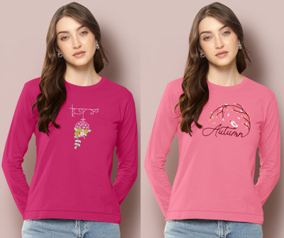 BelleBird Embroidered Women Round Neck Multicolor T-Shirt