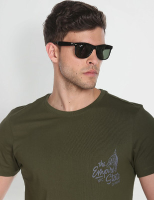 Arrow Sport Printed Men Round Neck Green T-Shirt
