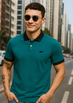 GETGOLF Solid Men Polo Neck Dark Blue T-Shirt
