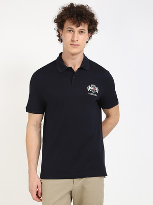 TOMMY HILFIGER Printed Men Polo Neck Blue T-Shirt