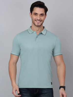 CANTABIL Solid Men Polo Neck Blue T-Shirt