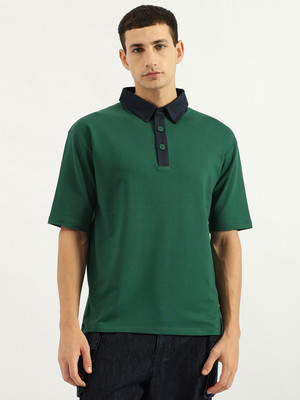 United Colors of Benetton Solid Men Polo Neck Green T-Shirt