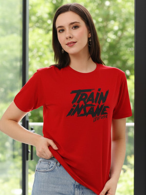 JUST ROAR Printed Women Round Neck Red T-Shirt