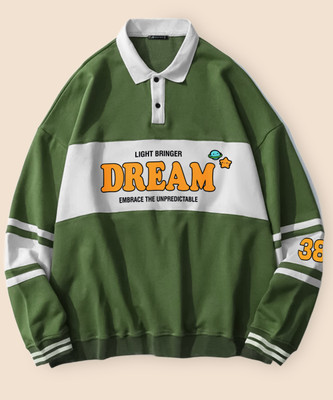 Jump Cuts Printed Men Polo Neck Green T-Shirt