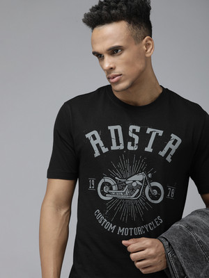 Roadster Printed, Typography Men Round Neck Black T-Shirt