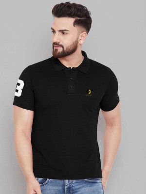 CLOSWIF Solid Men Polo Neck Black T-Shirt