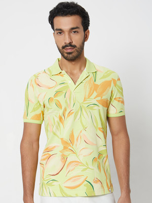 MUFTI Self Design Men Polo Neck Yellow T-Shirt