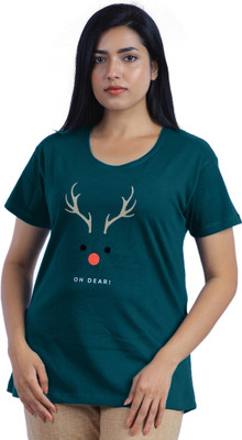 GJAY ECOM ZONE Printed, Typography Women Round Neck Dark Green T-Shirt