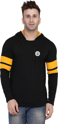 BEYOU FASHION Graphic Print Men Hooded Neck Black, Yellow T-Shirt