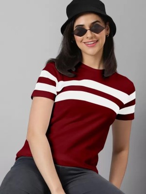 VANDITA FASHION Colorblock Women Round Neck Maroon T-Shirt