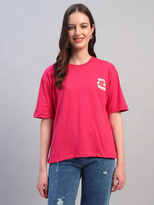 CANTABIL Printed Women Round Neck Pink T-Shirt