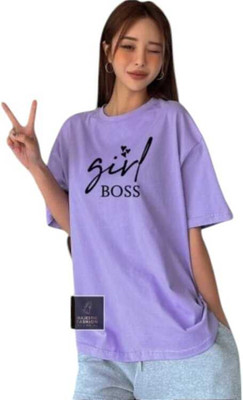 Fluffy Enterprises Printed Women Round Neck Purple T-Shirt