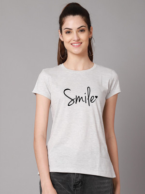 FBAR Typography Women Round Neck Grey T-Shirt