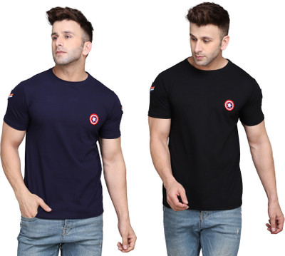 Blisstone Solid Men Round Neck Dark Blue, Black T-Shirt