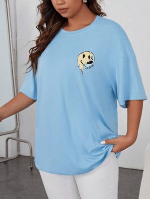 SXV STYLE Printed, Typography Women Round Neck Blue T-Shirt