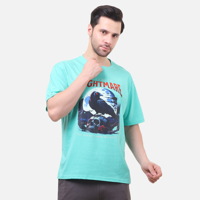 DEEPMAYRA COLLECTION Printed Men Round Neck Light Green T-Shirt