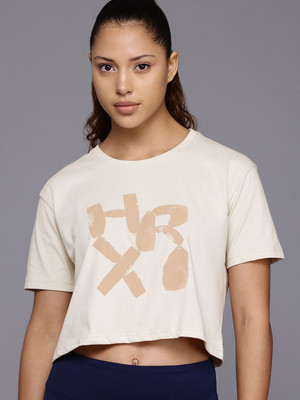 HRX by Hrithik Roshan Printed Women Round Neck Beige T-Shirt