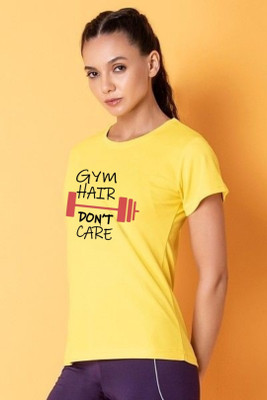 SPOWEARY Printed Women Round Neck Yellow T-Shirt