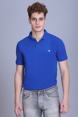 Zeffit Solid Men Polo Neck Blue T-Shirt