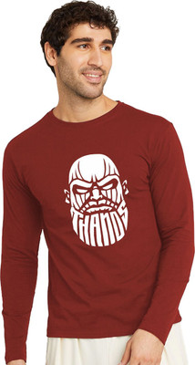 OrrganicChics Printed Men V Neck Maroon T-Shirt