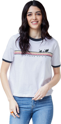 The Souled Store Printed Women Round Neck White T-Shirt