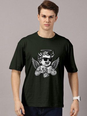 Leon Printed Men Round Neck Dark Green T-Shirt