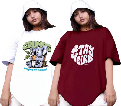 RS FASHION Printed Women Round Neck White, Maroon T-Shirt