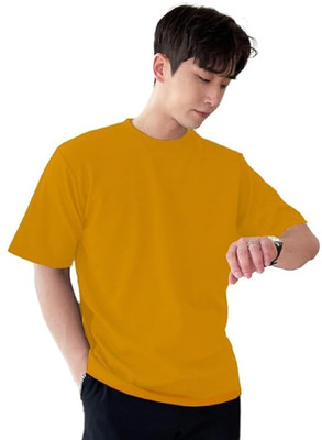 CHITRA STYLE Solid Men Round Neck Yellow T-Shirt