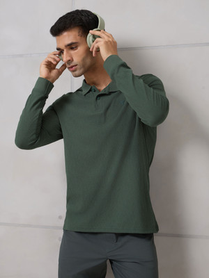 TECHNOSPORT Self Design Men Polo Neck Green T-Shirt