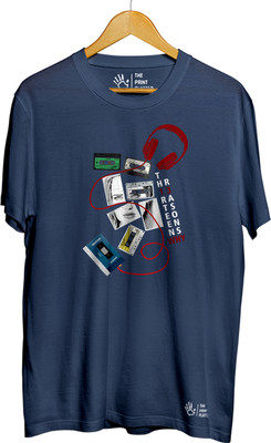 THE PRINT PLATTER Graphic Print Men Round Neck Navy Blue T-Shirt