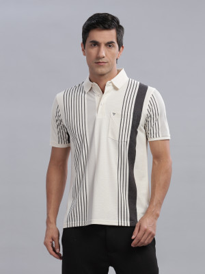 WEXFORD Striped Men Polo Neck White T-Shirt