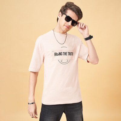 SF Jeans by Pantaloons Solid Men Round Neck Pink T-Shirt