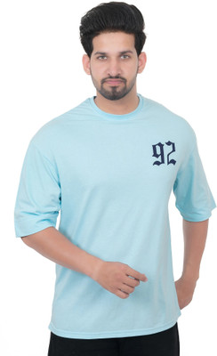 CODE-9 Printed Men Round Neck Light Blue T-Shirt