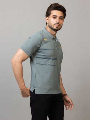 RosyRains Printed Men Polo Neck Green T-Shirt