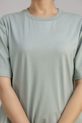 ANB Solid Women Round Neck Light Green T-Shirt