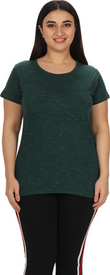 KEOTI Solid Women Round Neck Dark Green T-Shirt