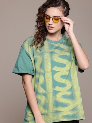 Roadster Printed Women Round Neck Green T-Shirt