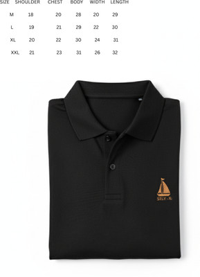 ANERI TREND Self Design, Embroidered Men Polo Neck Black T-Shirt